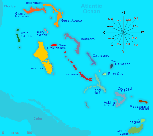 Map of the islands of the Bahamas