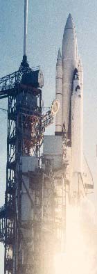 A rocket going into outer space